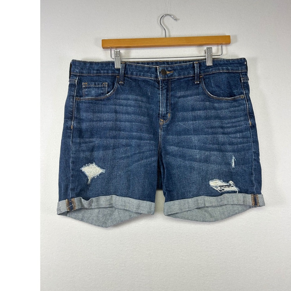 Old Navy Denim Shorts Women 14 Blue Distressed Cuffed Mid Rise Boyfriend Stretch